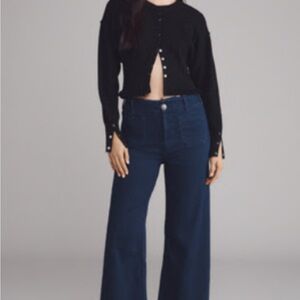 Maeve Colette Dark Blue Wide-Leg High-Rise Crop Jeans